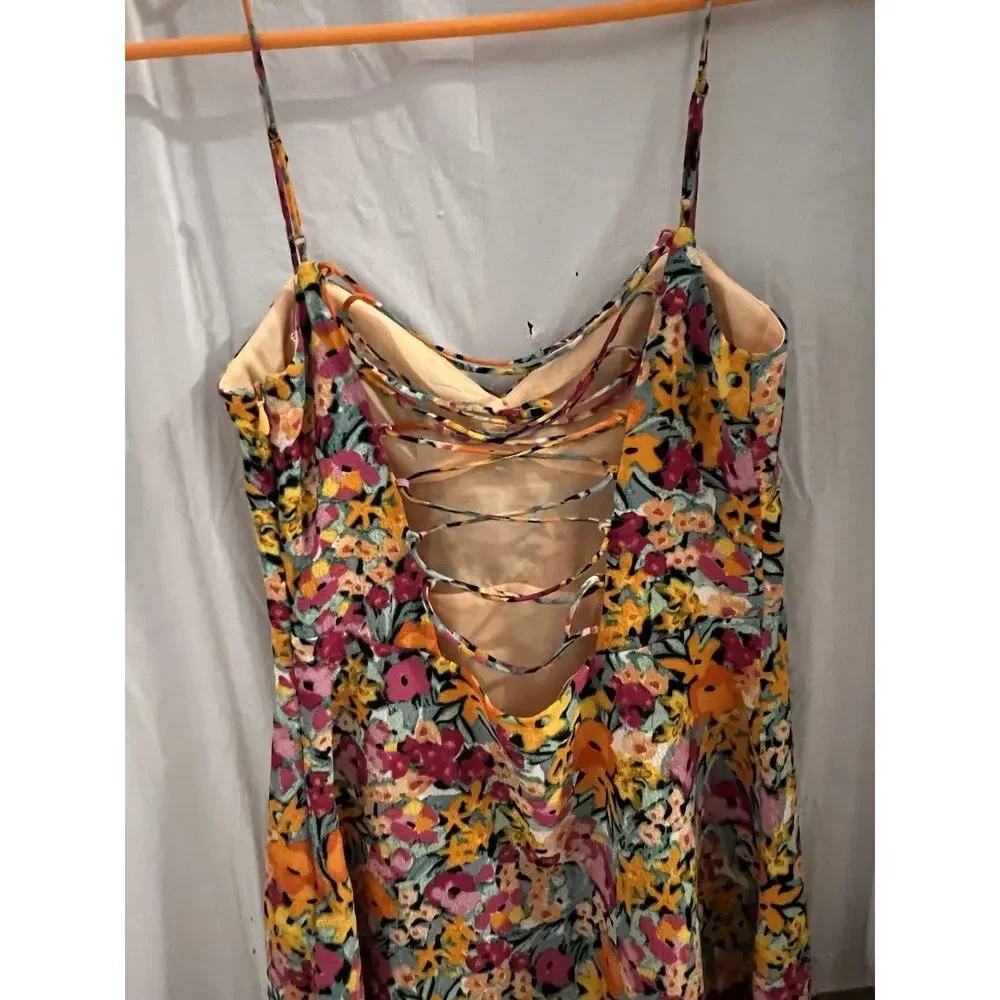 For Love And Lemons Orange Multicolor Floral Deena Mini Slip Dress Sz Xs - Picture 6 of 10